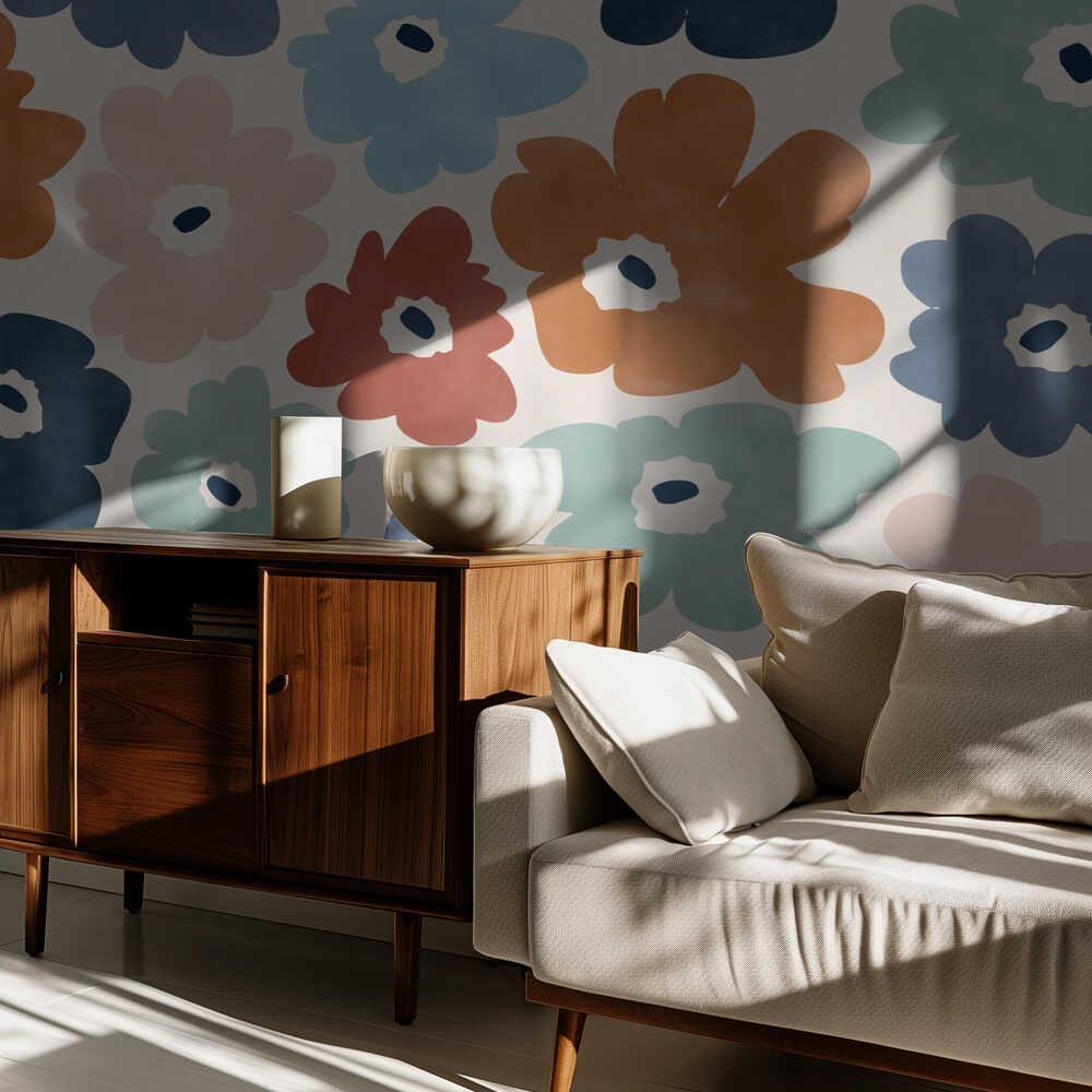 Papier peint à motif floral coloré