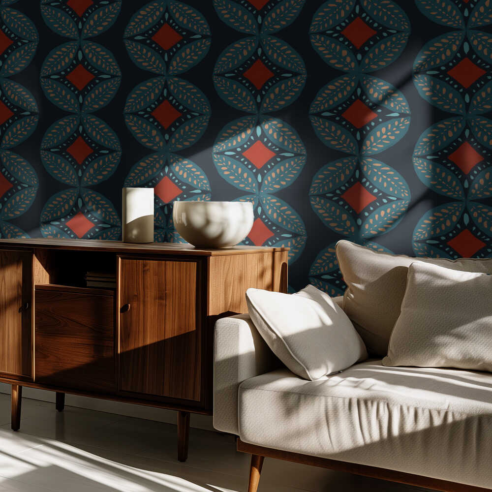 Geometric Leaves Modern Medallion Mosaic | Wallpaper