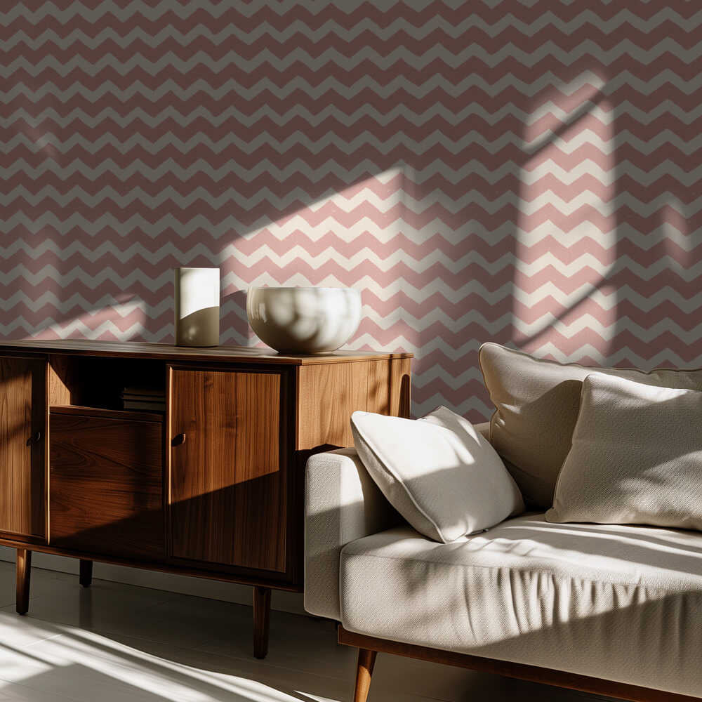 Zickzackmuster in Rosa und Beige | Tapete
