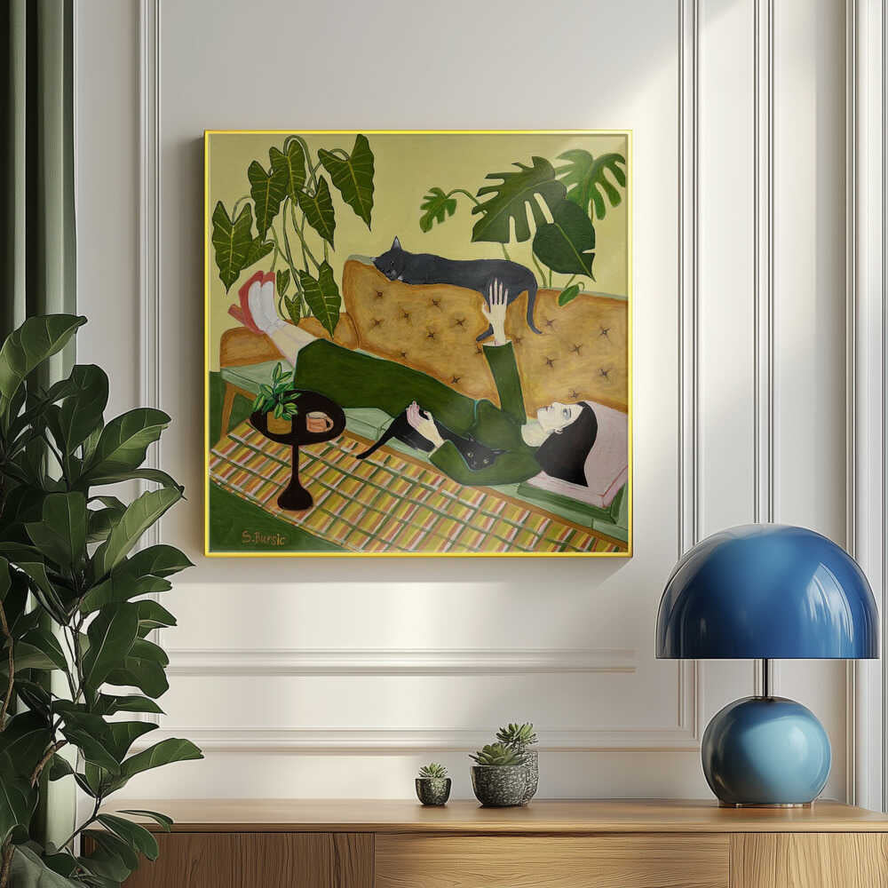 La dame aux chats sur le canapé en rendez-vous | Affiche