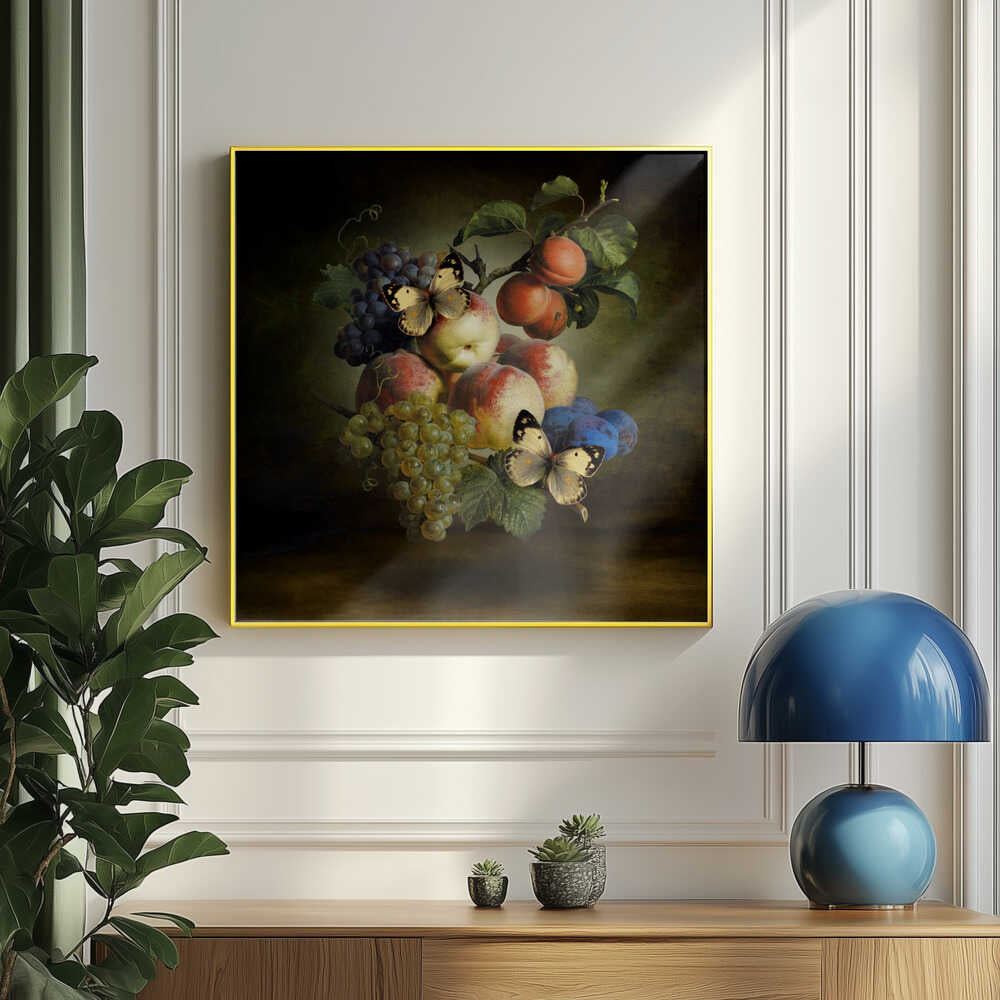 Farbenfrohe Früchte mit Schmetterlingen | Poster