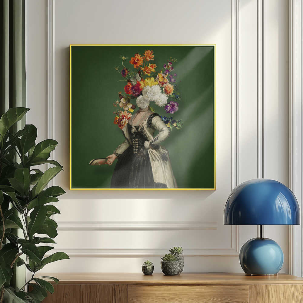 Klassische Porträtmalerei mit lebendigen floralen Elementen | Poster