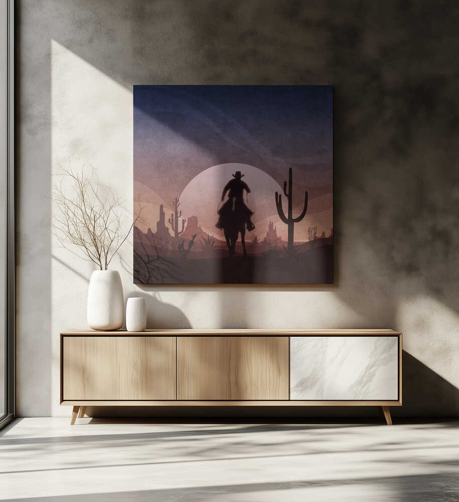 Coucher de soleil de cowboy dans le désert | Toile