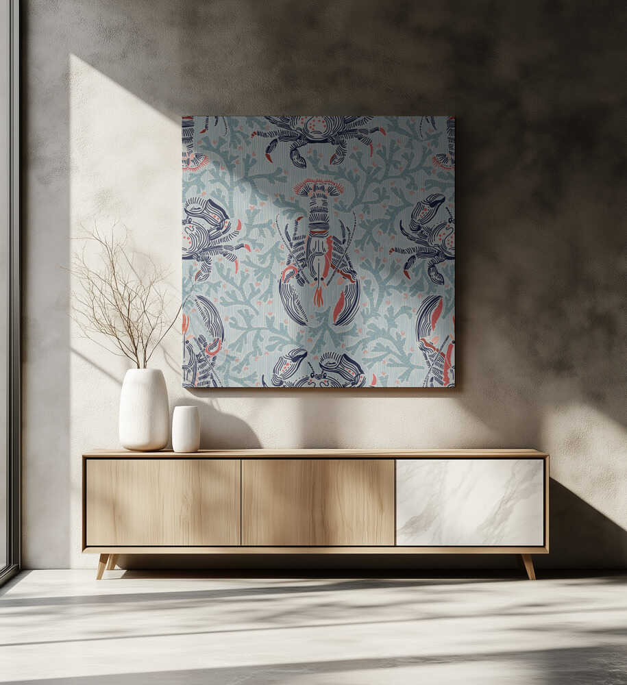 Motif menthe nostalgie côtière homard et crabe | Toile