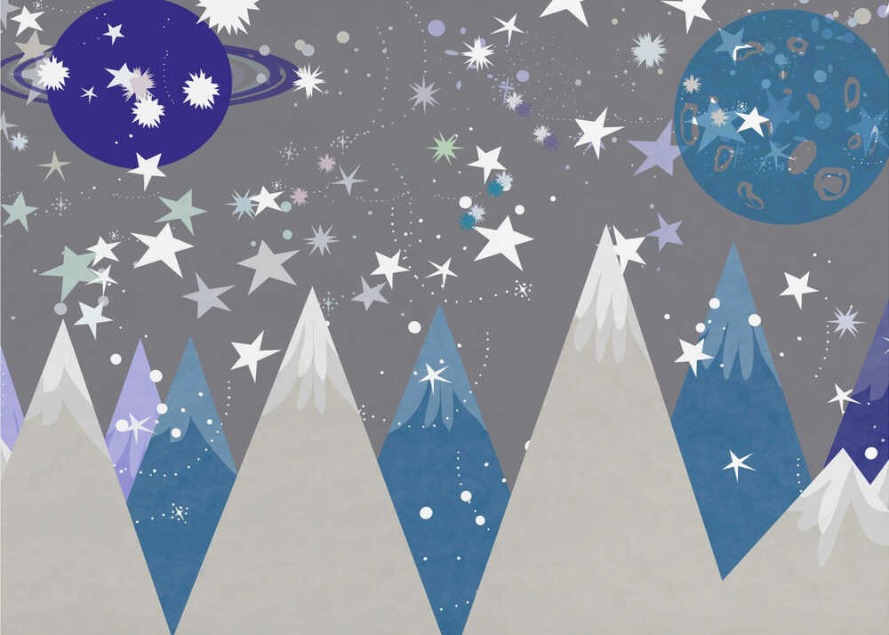 Winter Scenes: Night Sky Midnight Blue Kids Room Mural | Wallpaper