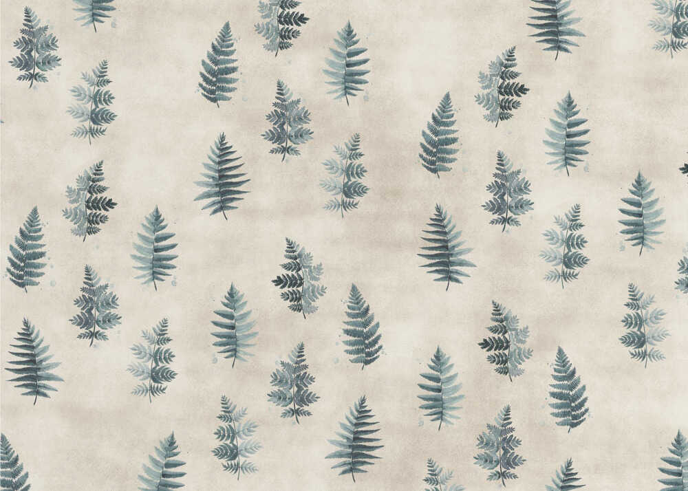 Türkisfarbenes Aquarell-Farnmuster | Tapete