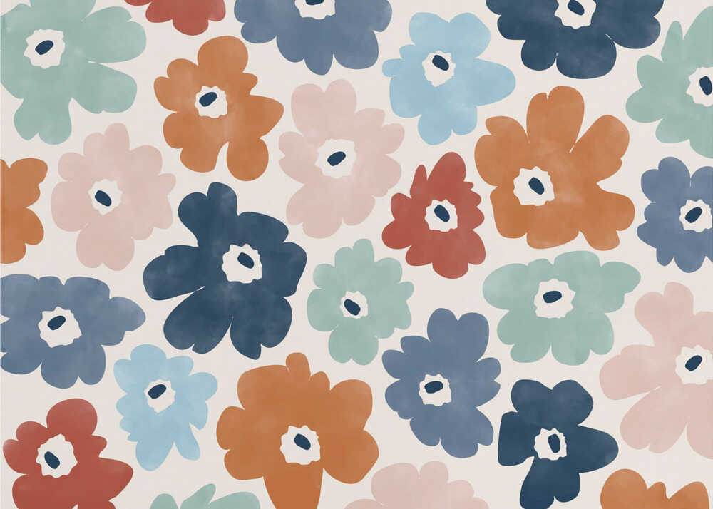 Papier peint à motif floral coloré
