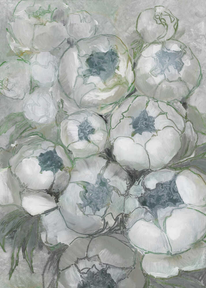 Bouquet de pivoines Nuria aux tons turquoise et vert | Affiche