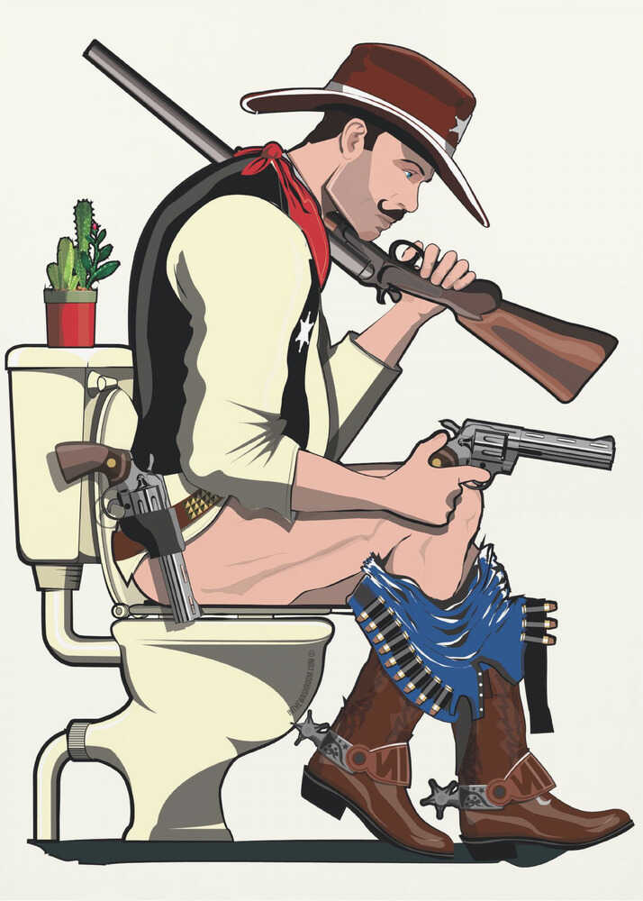 Cowboy auf der Toilette | Leinwand