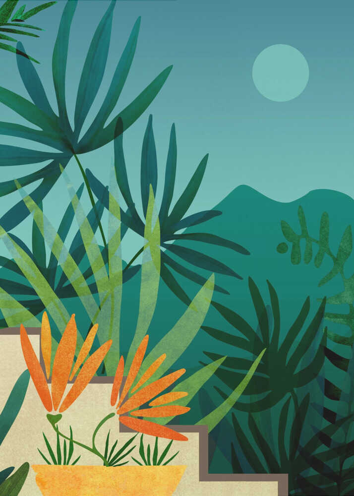 Jardin tropical au clair de lune 2 | Affiche