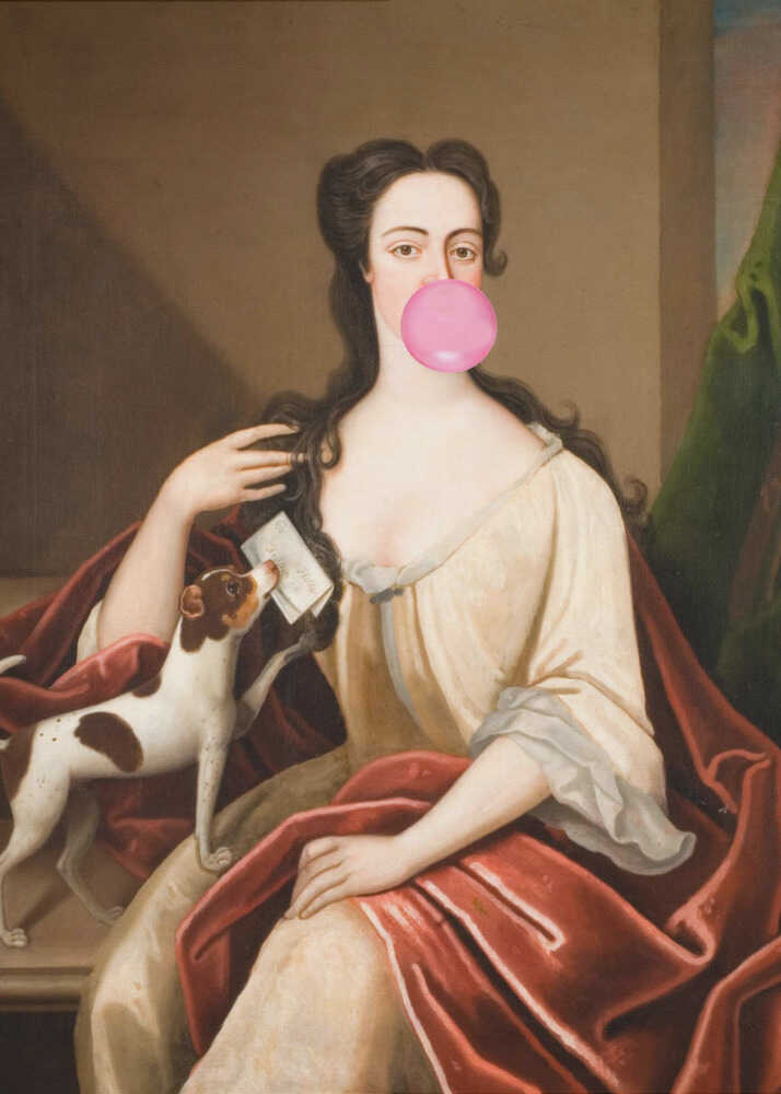 Renaissance Bubble Gum Portrait and Dog / Altered Art | Poster