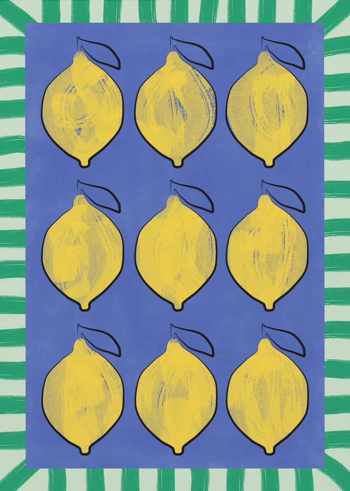 Citrons jaune vif sur fond bleu profond | Toile