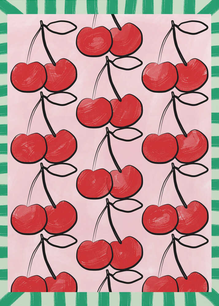 Cerises rouges sur toile rose