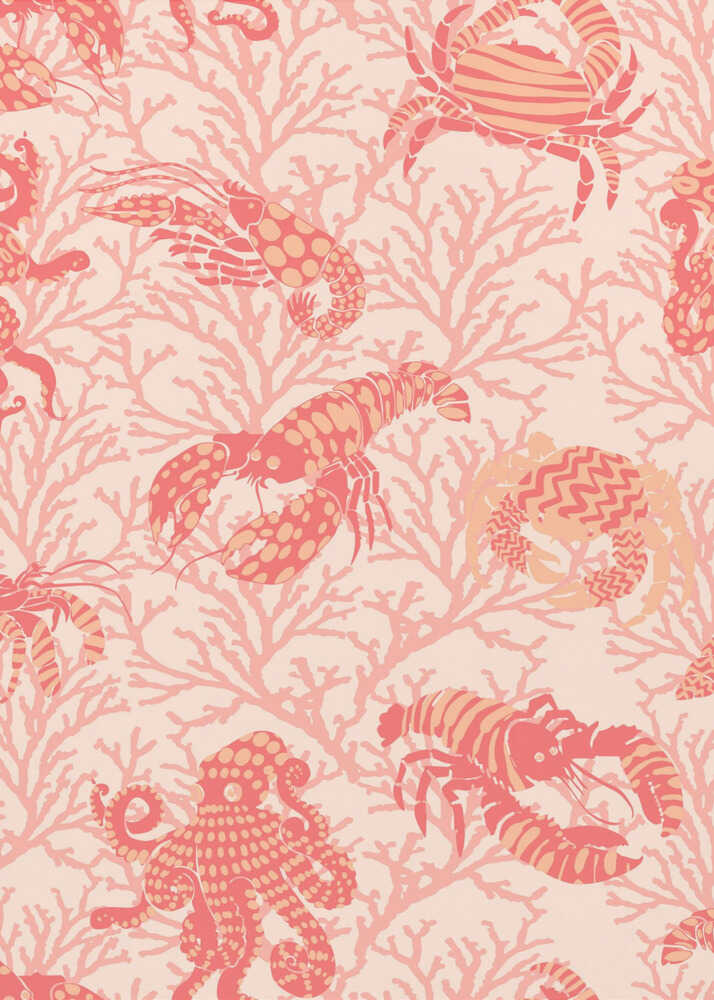 Korallen- und Hummer-Pfirsichflaummuster | Leinwand