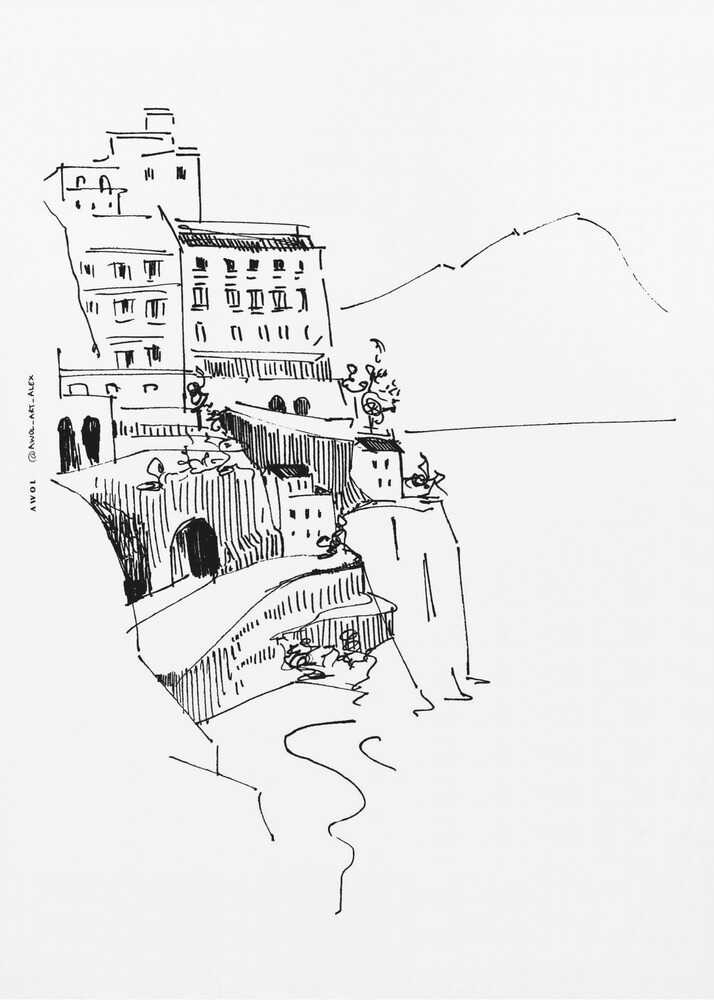 Italienische Landschaftsmalerei, Amalfiküste, kleine Küstenorte | Leinwand