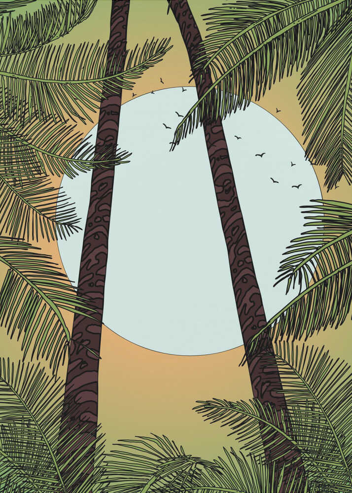 Palmiers et coucher de soleil flamboyant | Toile