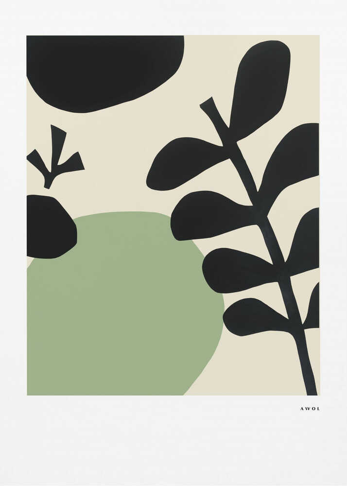 Schwarze und hellgrüne organische Formen | Leinwand