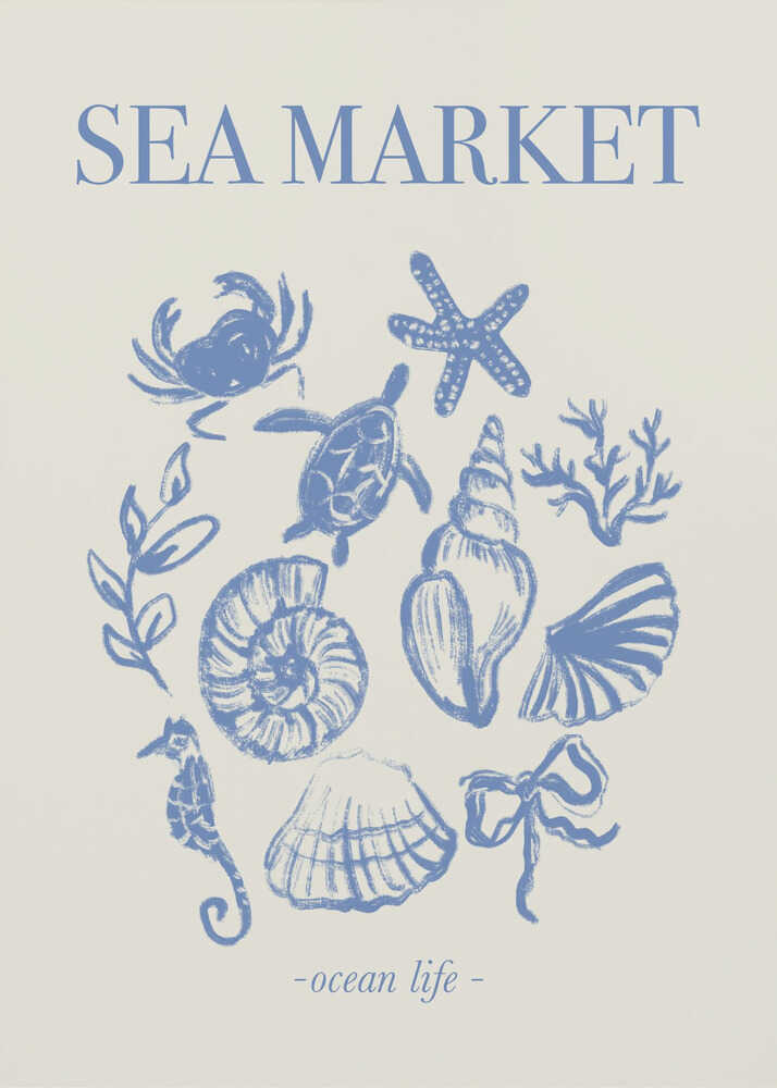 Meeresmarkt Blauer Kunstdruck | Leinwand