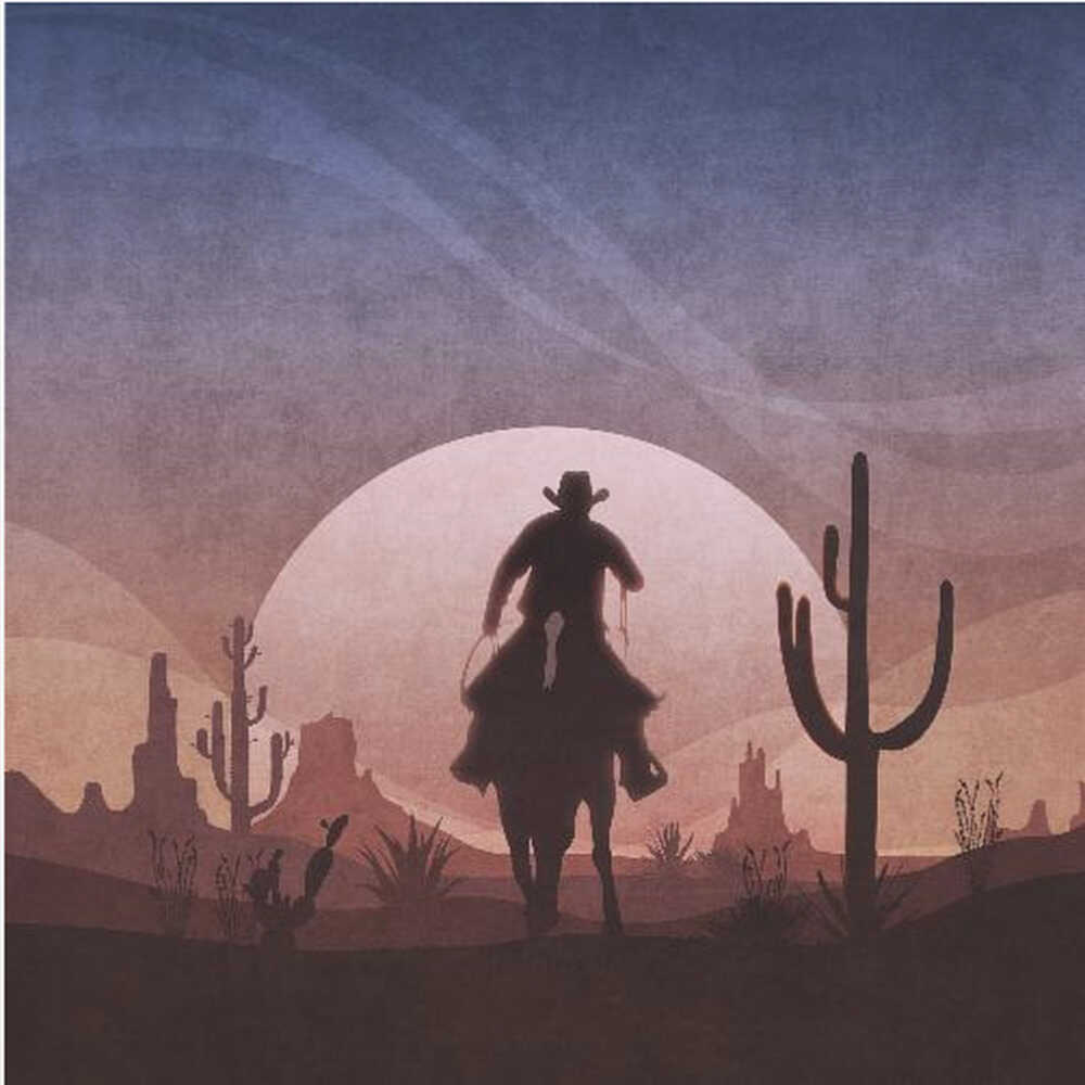 Coucher de soleil de cowboy dans le désert | Affiche
