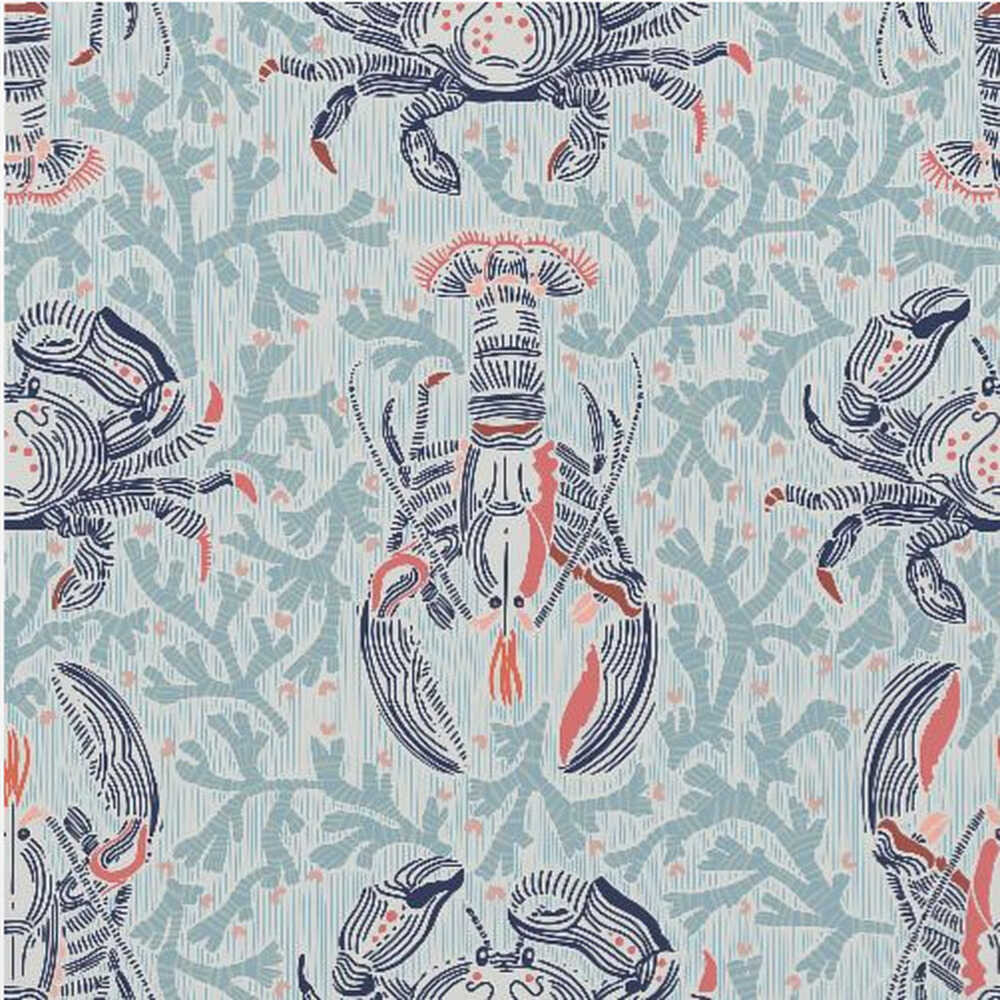Motif menthe nostalgie côtière homard et crabe | Toile
